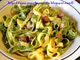 Ricetta Tagliatelle paglia e fieno con porro e pancetta_ tagliatelle pòrèhagymàs szòsszal